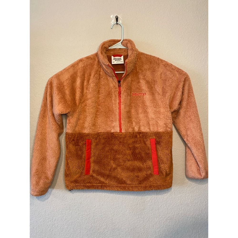 Marmot Fuzzy Fleece Pullover Jacket Half Zip Pouch Pocket Womens M/M